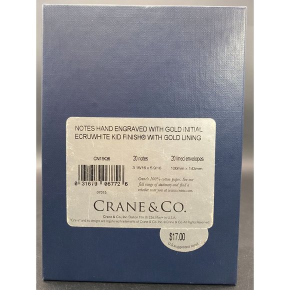 Crane & Co. Gold Hand Engraved Initial Notes "Q" Ecruwhite 20 Count Stationery - Picture 2 of 5